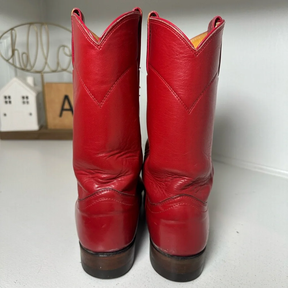 **SOLD**Justin Vintage Cherry Red Leather Western Boots Women's 6.5B Cowboy Boot - Picture 6 of 9